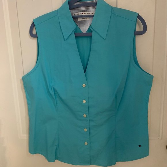 Tommy Hilfiger sleeveless turquoise top Medium - Picture 1 of 3